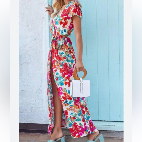 VICI Dress - What In Carnation Bardot Wrap Maxi Dress - Picture 3 of 10